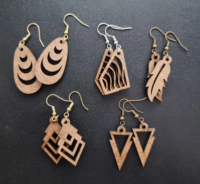 Boucles d'oreilles (1 paire) en bois de marqueterie