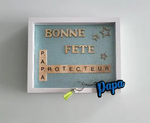 PACK FETE DES PERES Cadre Scrabble Bonne fête PAPA + porte-clé en plexy